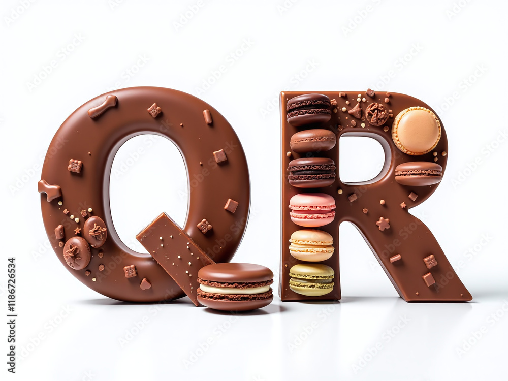 Poster Chocolate Pralines And Macarons Feature In Letters Q And R Isolated Against A Clean White Background For Unique Presentation. 00002