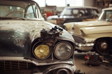 A classic vehicle parked inside a storage facility