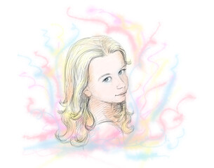 Fairy little girl drawing