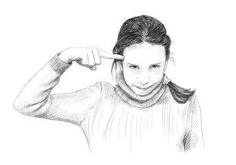 Teenager girl pencil drawing