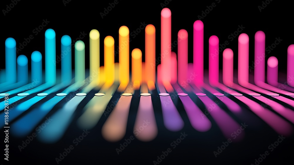 Poster close-up of a vibrant digital interface displaying an abstract sound wave pattern with vivid colors 