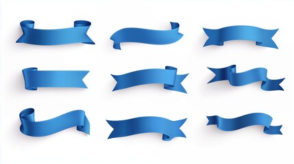 Set of blue ribbon labels on a white background.