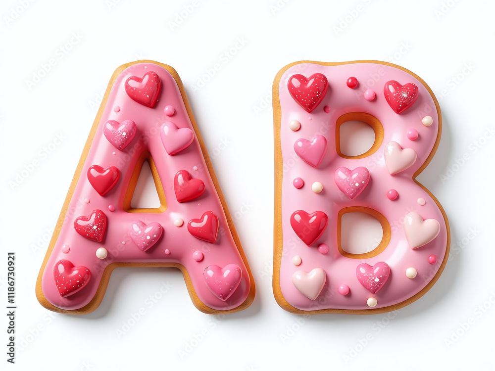 Poster candy letters a and b isolated on a white background are made to resemble sweet treats like hearts a