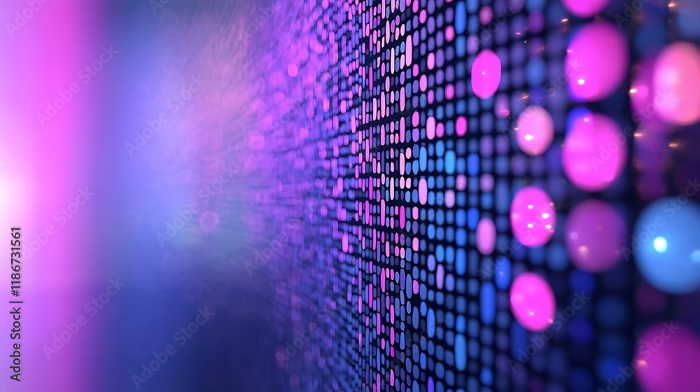 Poster close up view of a 3d geometric lattice with vibrant colorful dots and patterns creating an abstract