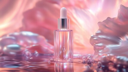 A luxury face serum with a pearl background.