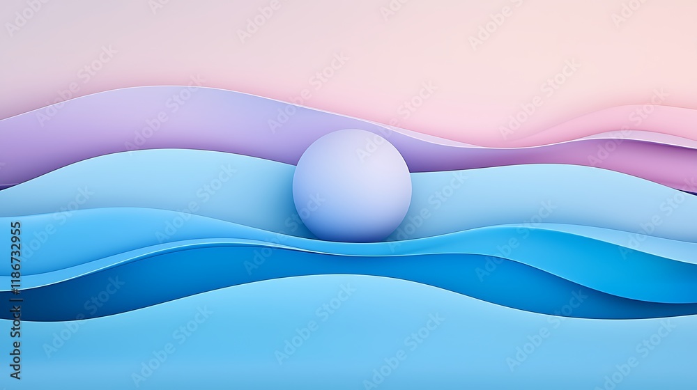 Poster vibrant dynamic abstract digital background with soft waves and central sphere creating a calming ae