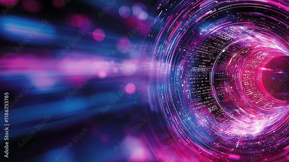 Poster dynamic composition of overlapping circles in vibrant colors representing abstract technology and da