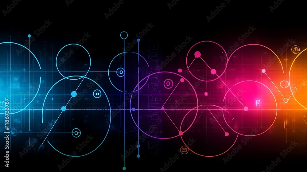 Poster dynamic composition of overlapping circles with vibrant colors and modern aesthetic for use in abstr