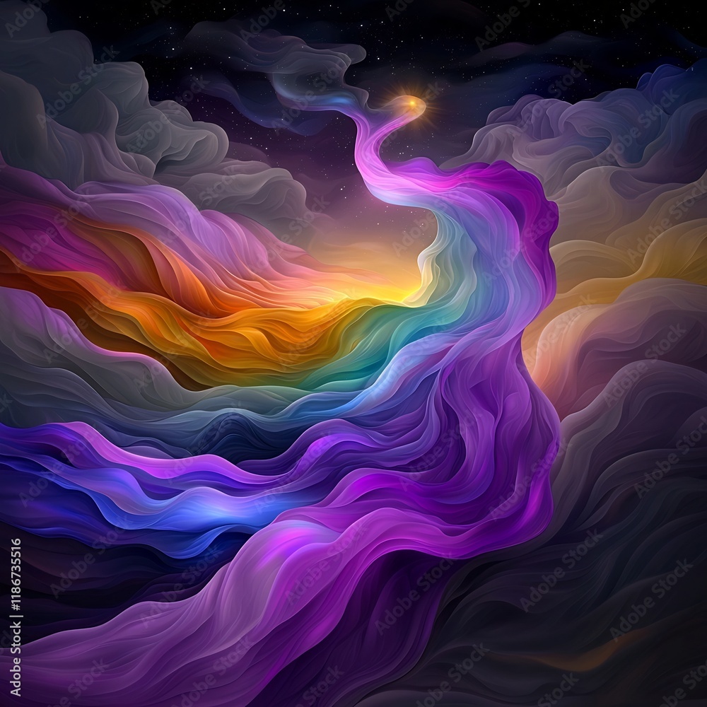 Poster enchanting abstract featuring flowing iridescent forms in a mesmerizing luminous composition with ex
