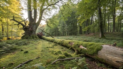 A fallen chestnut tree on the forest floor, natural, forest floor, earthy tones, chestnut tree