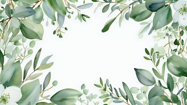Greenery frame, white background, floral design, wedding invitation template