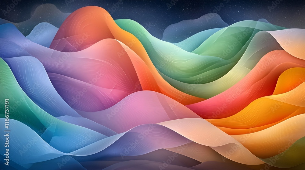 Poster captivating abstract featuring flowing iridescent shapes in a visually stunning shimmering compositi