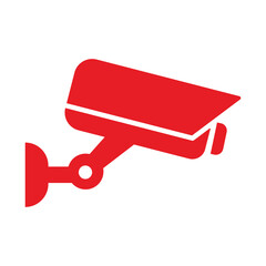 Security camera red icon isolated, video surveillance, cctv sign. Surveillance camera,monitoring, safety home protection system. Fixed CCTV, Security Camera Icon Vector Template Illustration Design.