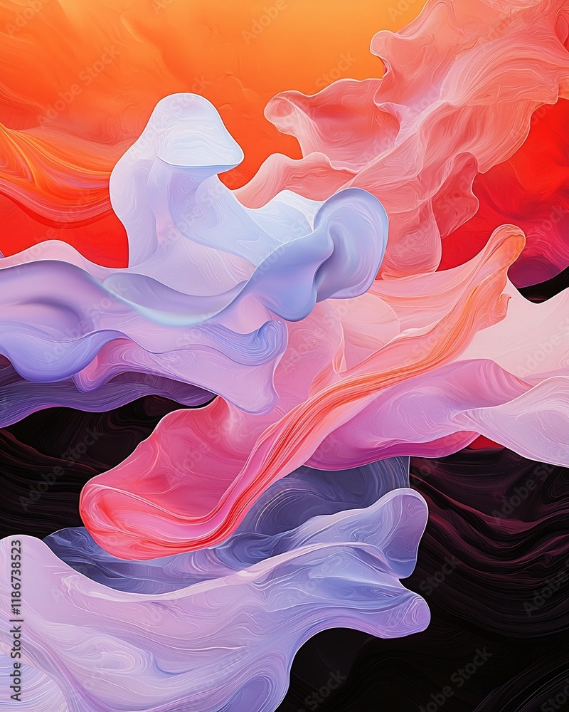 Poster mesmerizing fluid iridescent shapes in surreal digital composition captivating abstract digital with