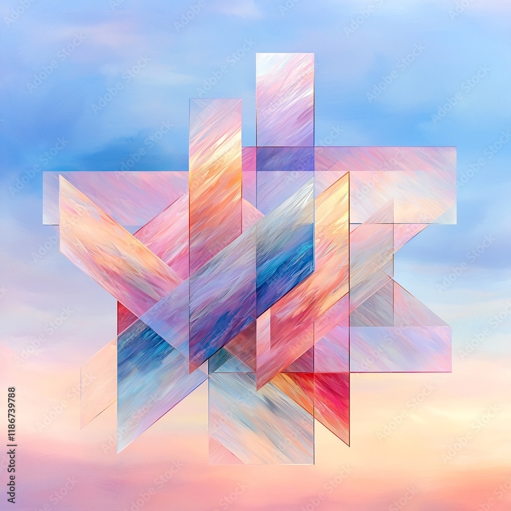 Poster mesmerizing abstract visuals with iridescent geometric structures vibrant kaleidoscopic patterns