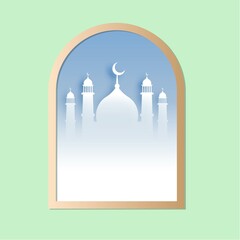 Illustration of Mosque Silhouette in Window Frame
