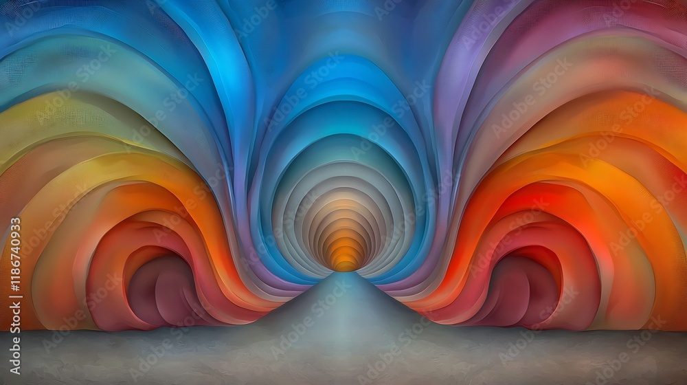Poster dazzling abstract imagery with rhythmic iridescent structures in a mesmerizing kaleidoscopic layout 