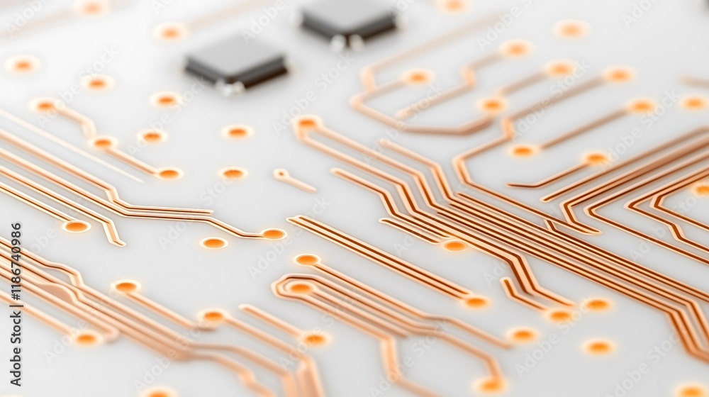Poster close-up view of a minimalist circuit board featuring intricate pathways and connection points, show
