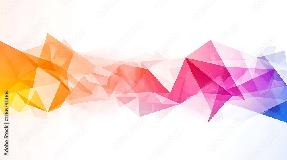 Poster modern minimalist design featuring fragmented digital shapes in soft color gradient, creating a dyna