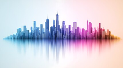 Fototapeta premium Serene Minimalistic Landscape Featuring Rolling Hills Under Soft Pastel Sky with a Hint of Abstract City Silhouette in the Background
