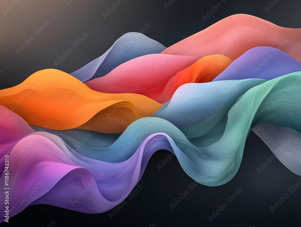 Poster captivating chromatic interplay of shifting iridescent abstract organic shapes in fluid dynamic disp