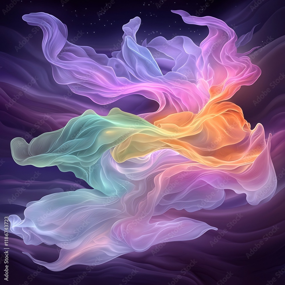 Poster ethereal iridescent flows captivating abstract celestial with mesmerizing luminous composition expre