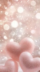 Fototapeta premium Shimmering pink hearts drifting across blurred glitter valentine background signaling romantic celebration