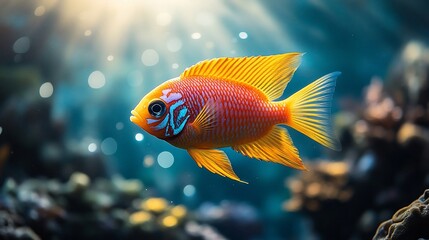 Obraz premium Vibrant Orange Fish Swims in Underwater Paradise