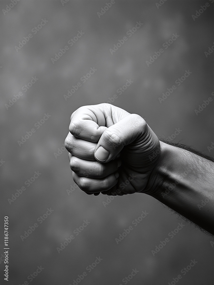Poster black and white photo of a hand giving a fist bump against a textured background with copy space ava