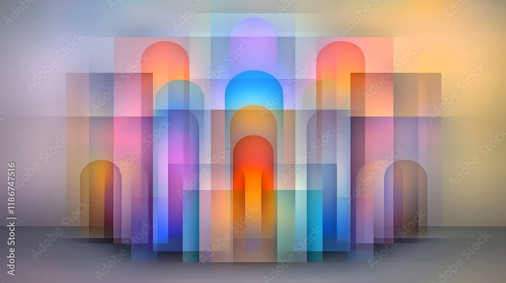 Poster mesmerizing iridescent rhythmic structures in a captivating kaleidoscopic layout of vibrant prismati