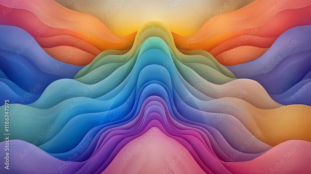 Poster mesmerizing iridescent structures in a rhythmic kaleidoscopic layout with vivid color gradients and 