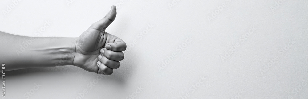 Poster Black And White Image Of A Hand Showing A Thumb Down Dislike Sign On Textured Paper With Copy Space Available. 00001
