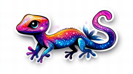 Vibrant rainbow gecko sticker design. This colorful reptile illustration is perfect for adding a fun, whimsical touch to any project.