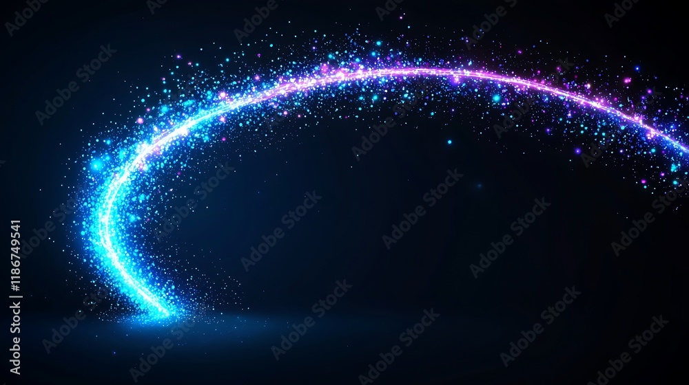Poster vibrant and flowing data visualization with sparkling effects in a dark background ideal for tech, s