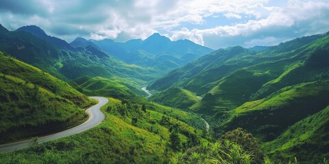 Fototapeta premium Stunningly beautiful scenery on the route to a captivating destination, showcasing the charm of natural landscapes along the way, perfect for capturing the essence of beauty in images.
