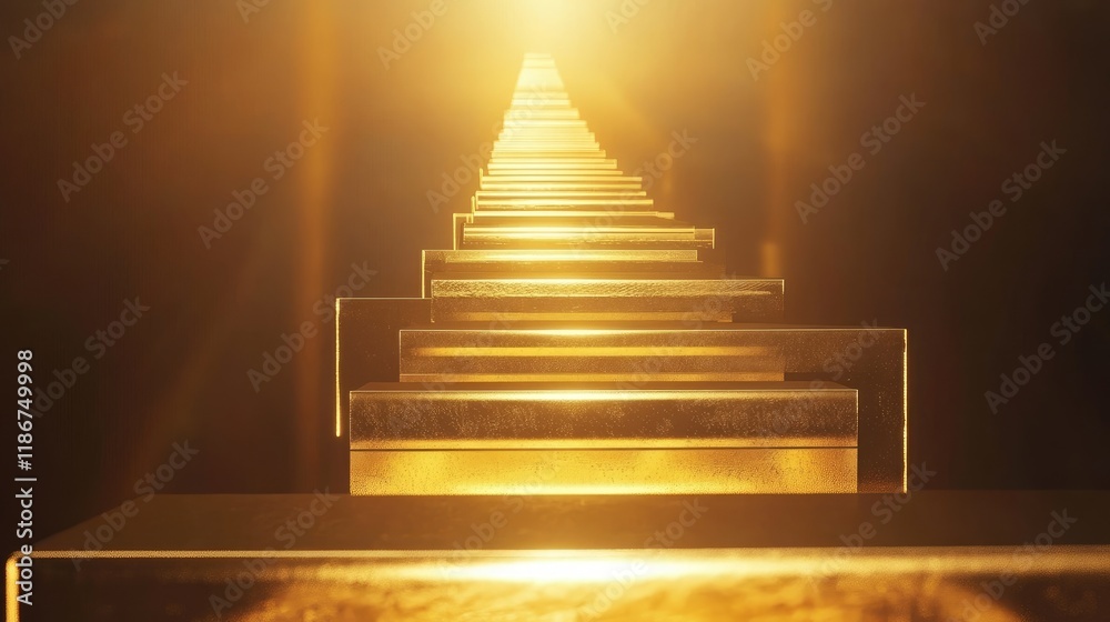 Poster a golden ladder leading up to stacked bars, reflecting the concept of achieving success and advancin