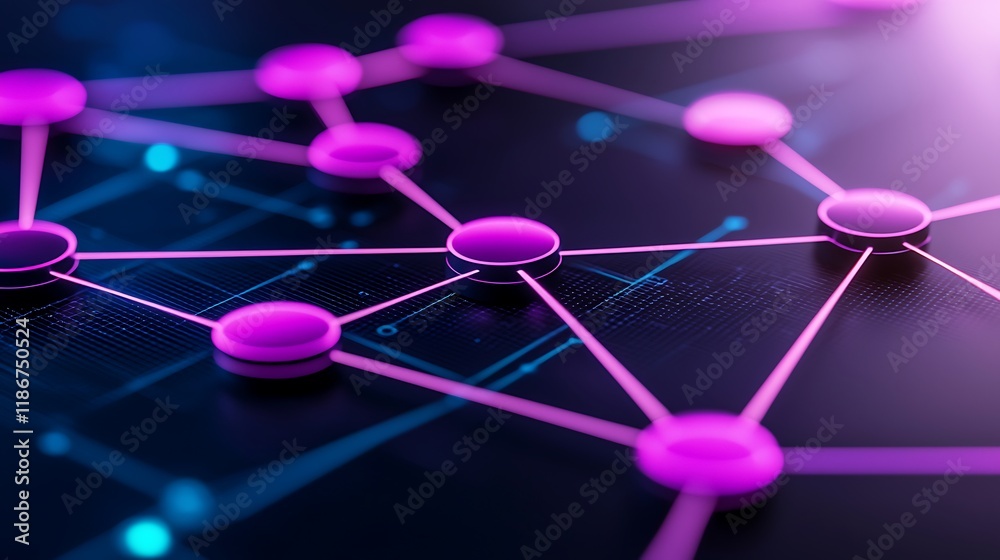 Poster abstract visualization of interconnected digital nodes and lines representing network structures in 