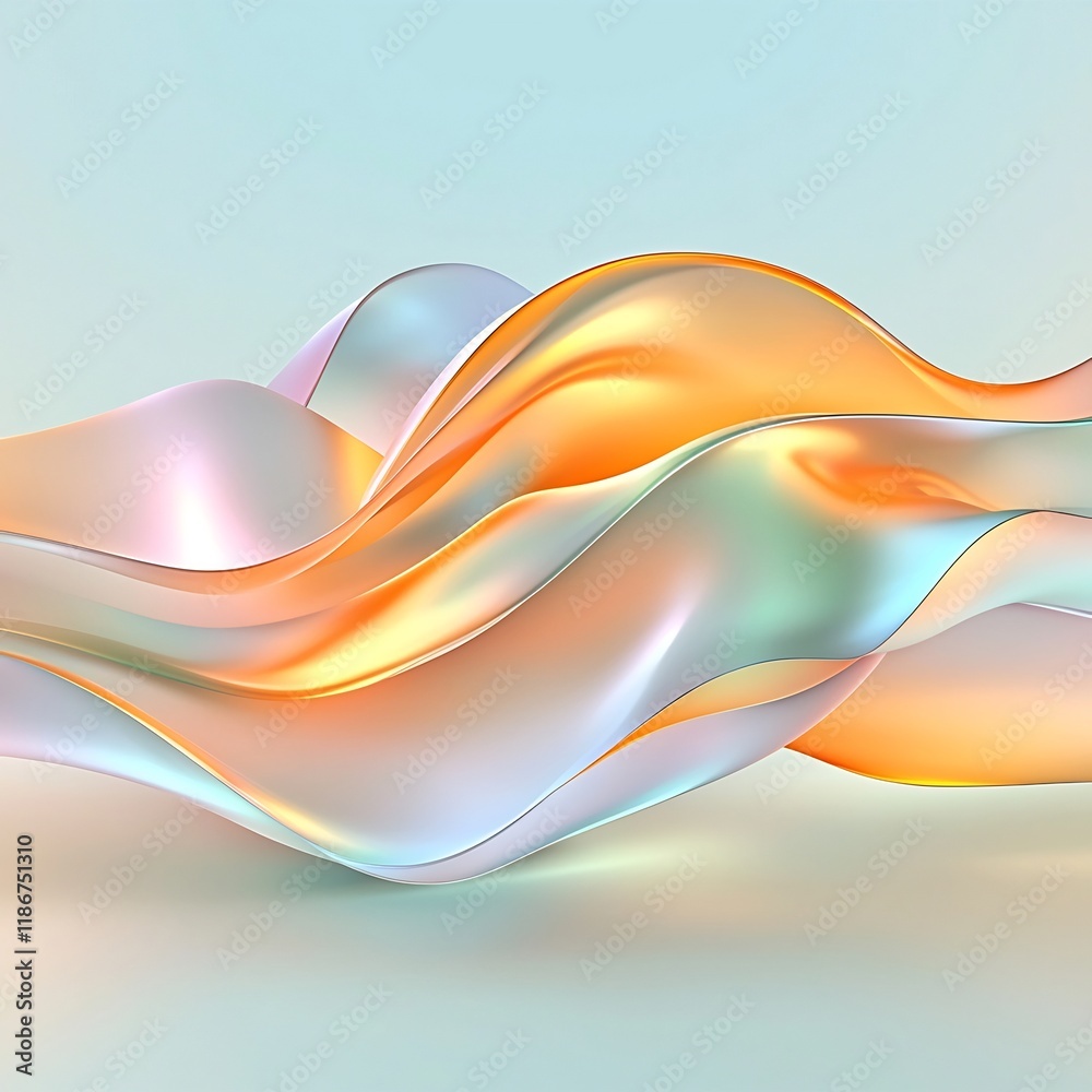 Poster mesmerizing iridescent undulating shapes in a spectrum of warm hues create a dynamic and captivating