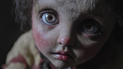 Naklejka premium A close-up shot of a creepy-looking doll with a eerie expression
