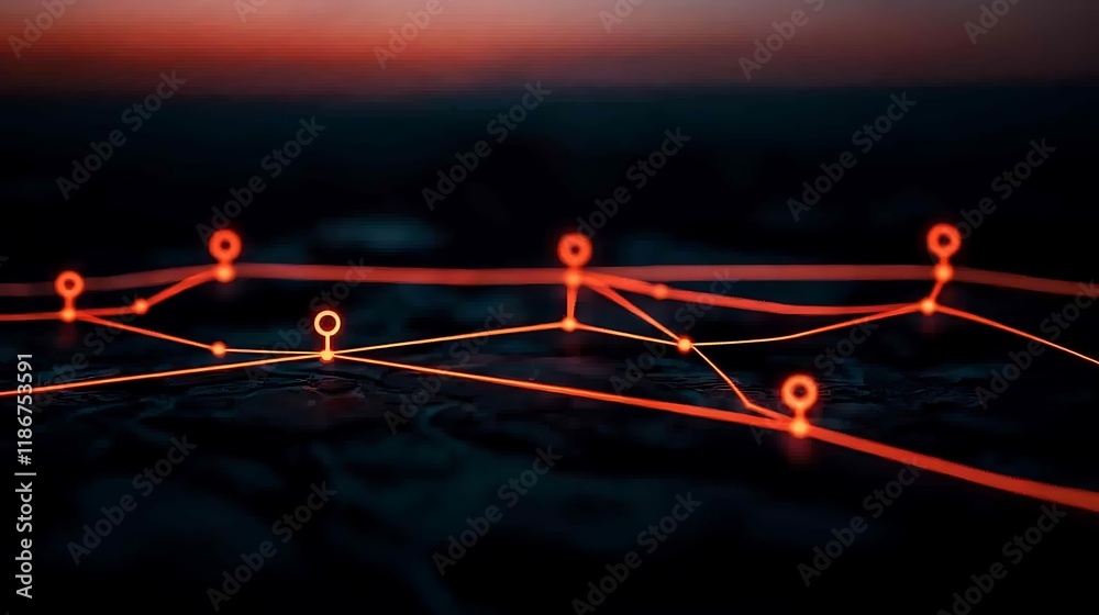 Poster abstract representation of a digital network with bright nodes connected by high-tech lines against 