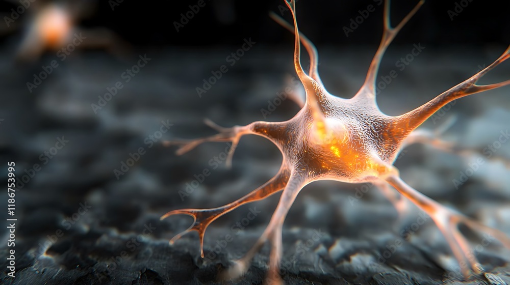 Poster abstract representation of neural network with glowing neurons illustrating complex interconnections