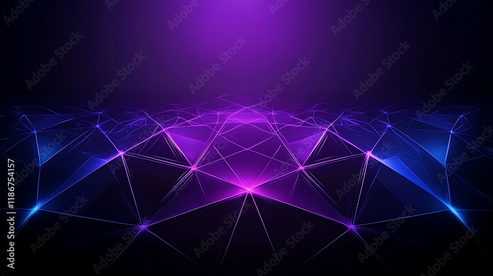 Poster abstract representation of neural network structure with vibrant purple and blue lights creating a d