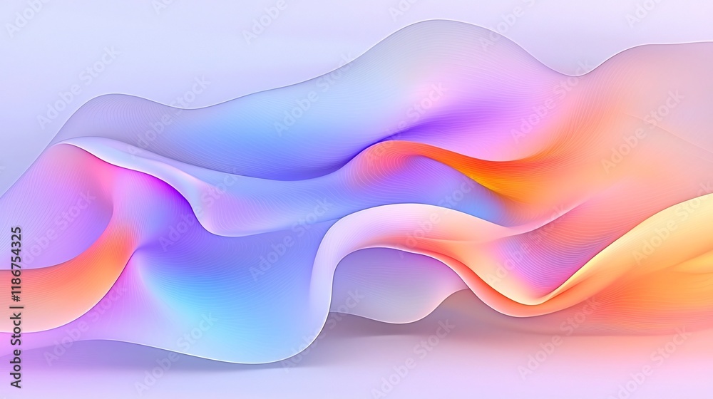 Poster mesmerizing iridescent wavy patterns and shimmering shapes creating a surreal ethereal and captivati