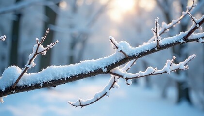 Frosted branches intertwined with snow-covered tree, frost, wood