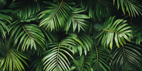 Vibrant green leaves of the palm tree showcase a rich hue, exhibiting the beauty and texture of palm tree foliage in a striking green color, perfect for highlighting natural aesthetics.