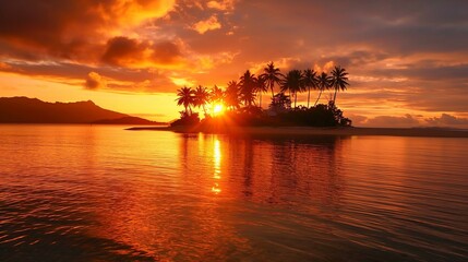 Obraz premium Tropical Heaven with Private Beaches, Crystal Clear Waters, and Lush Palm Trees