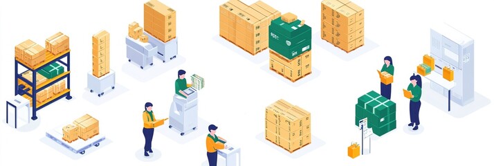 Fototapeta premium Warehouse Automation Revolution: Transparent Economic Data Visualized. Abstract 32K Marketing Background Illustrating Cost Reduction, Accuracy, Safety, and Scalability in E-commerce Logistics. High-Te