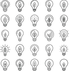 Ecofriendly Light Bulbs Green Energy, Sustainable Ideas, Nature Icons