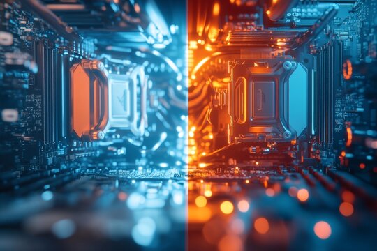 A before-and-after comparison of a computer setup, showing an outdated PC upgraded to a cutting-edge system