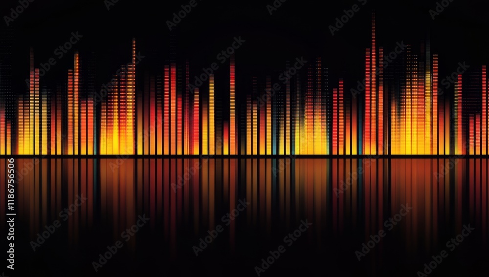 Fototapete abstract colorful audio waveform with reflection.